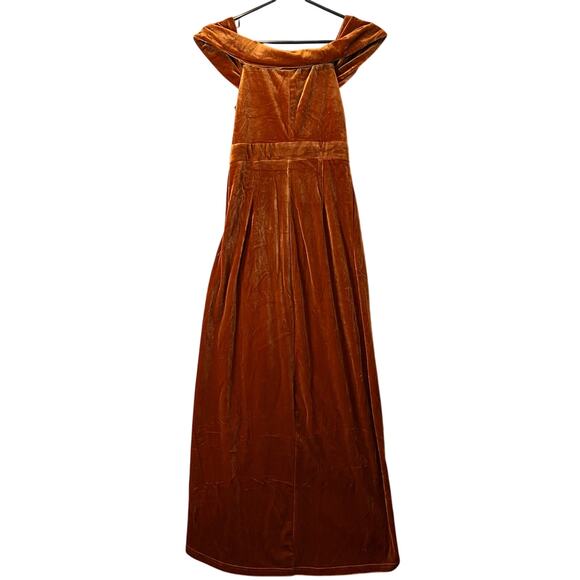 Lulu’s I'm Enchanted Rust Orange Velvet Off-the-Shoulder Maxi Dress Size XS - Picture 5 of 10